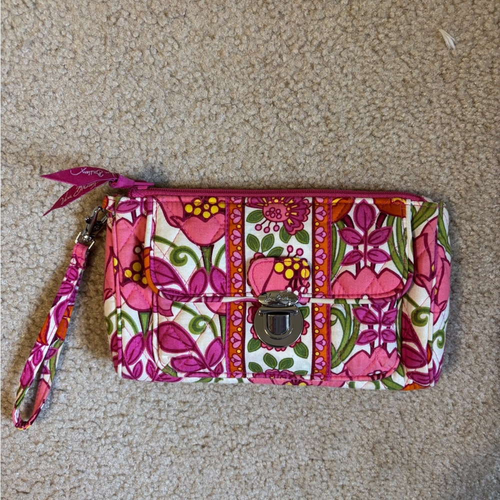 Vera Bradley Pink and White Quilted Wristlet